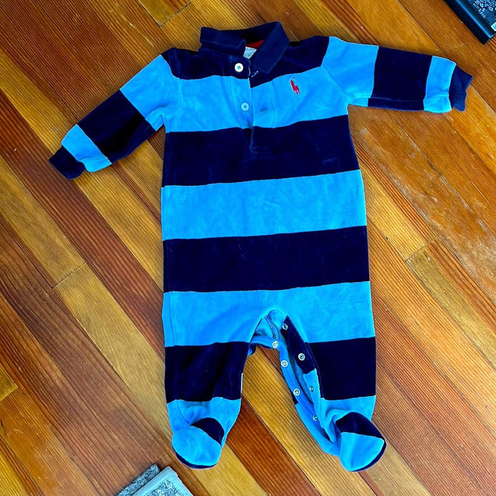 Ralph Lauren striped collared footie. Size 6m